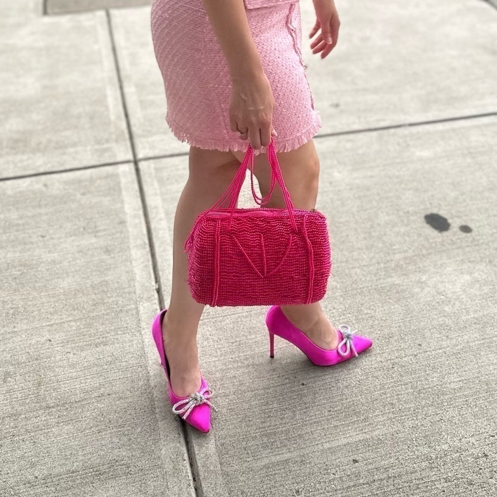 Vintage Hot Pink Beaded Mini Bag Y2K Shoulder Purse